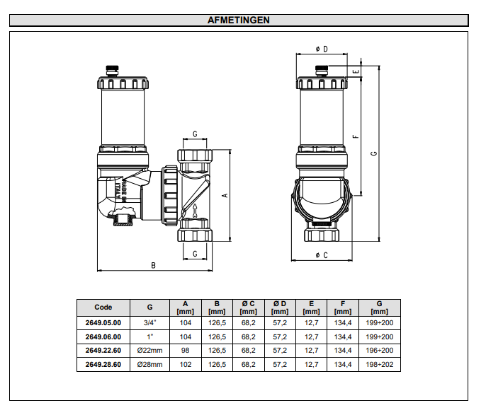 RBM Airterm UP
Luchtafscheider 28mm met draaibare aansluiting Serie 2649 Afmetingen technische tekening | CVketel.nl