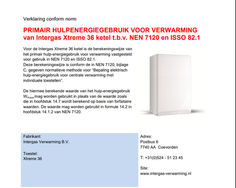 Intergas Xtreme 36 CW5 verklaringsnorm blad | CVketel.nl